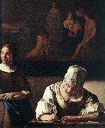 VERMEER VAN DELFT, Jan Lady Writing a Letter with Her Maid (detail) set oil painting artist